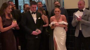Bride surprises wedding guests with stem cell donor who saved her life