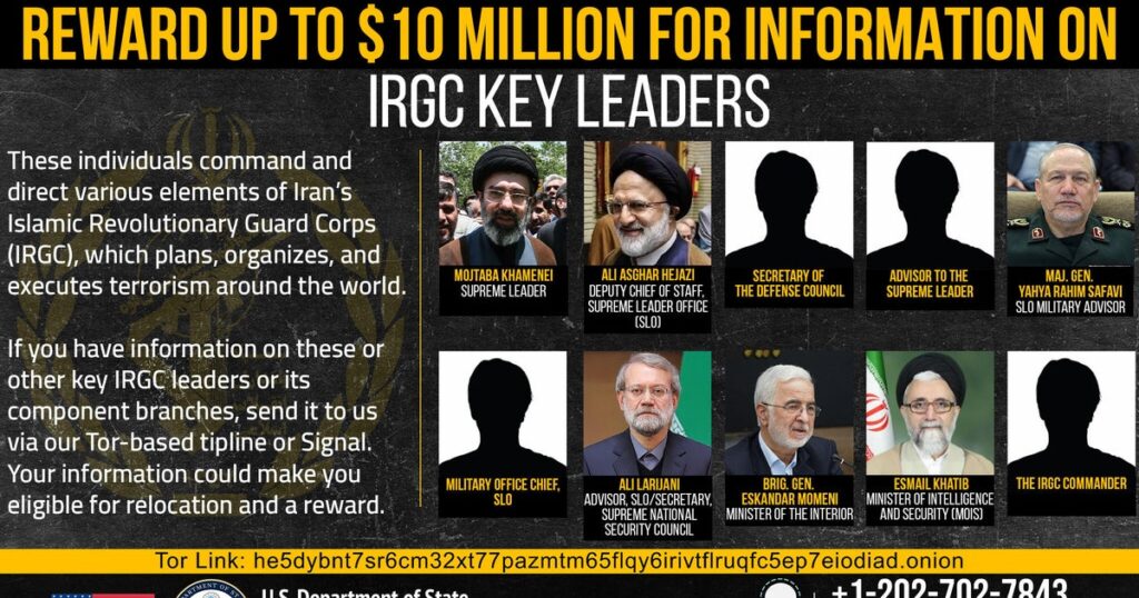 U.S. offers $10 million reward, chance to relocate for information on Iran’s leaders: “Send us a tip”